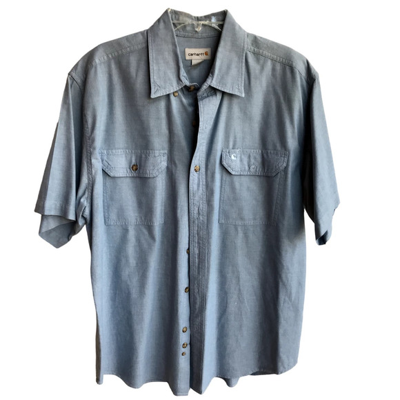 Carhartt Other - Carhartt  Mens Light Wash Chambray Button Down Short Sleeve Shirt size XL